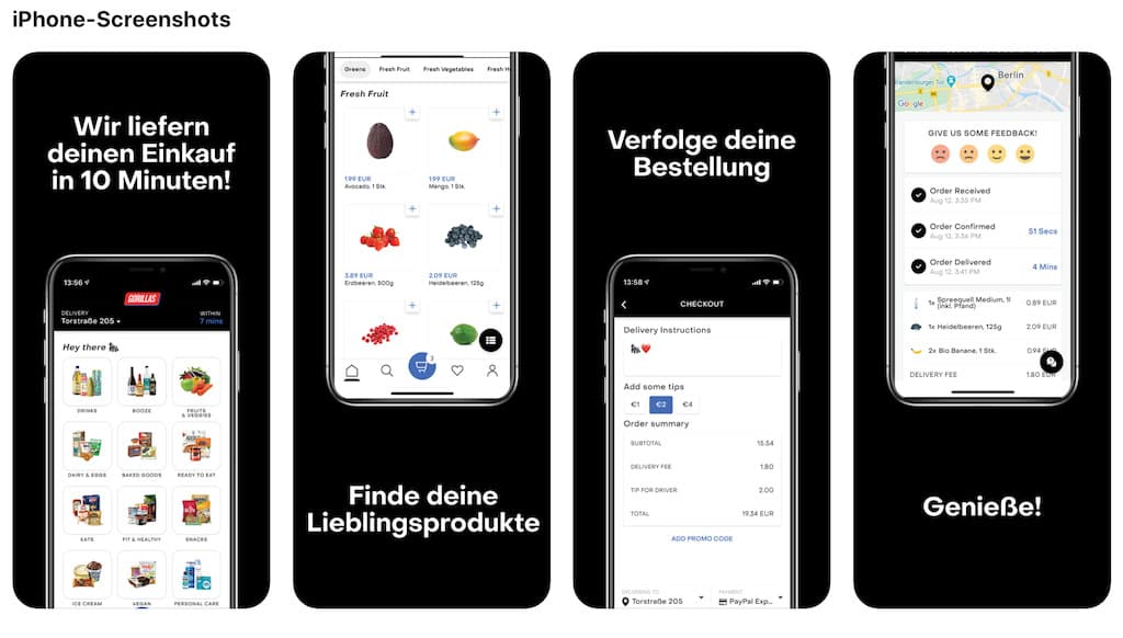 Gorillas Lieferdienst iOS App Abbildung